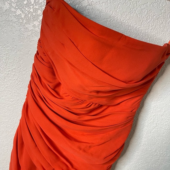 Escada Wedding Guest Dress 100% Silk Cocktail Formal Strapless Orange Size 40 - Picture 9 of 13